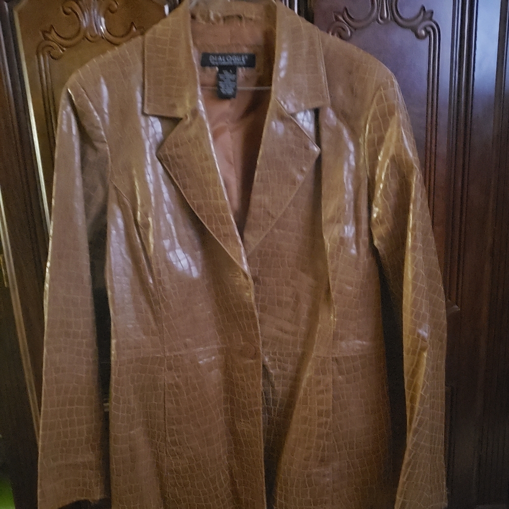 100% Leather Croc Tan Large Blazer by Dialogue